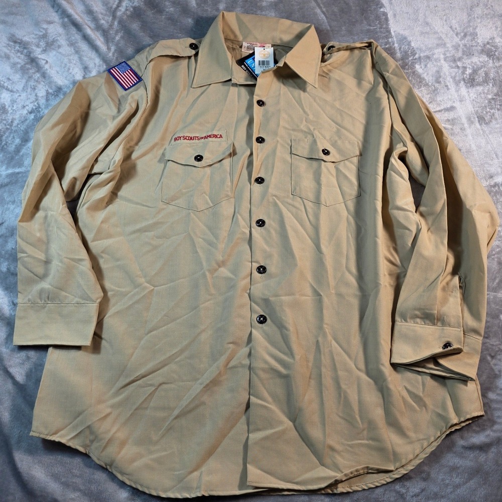 Vtg Boy Scouts of America Uniform Shirt Mens 2XL Tan Long Sleeve Poly-Wool NWT